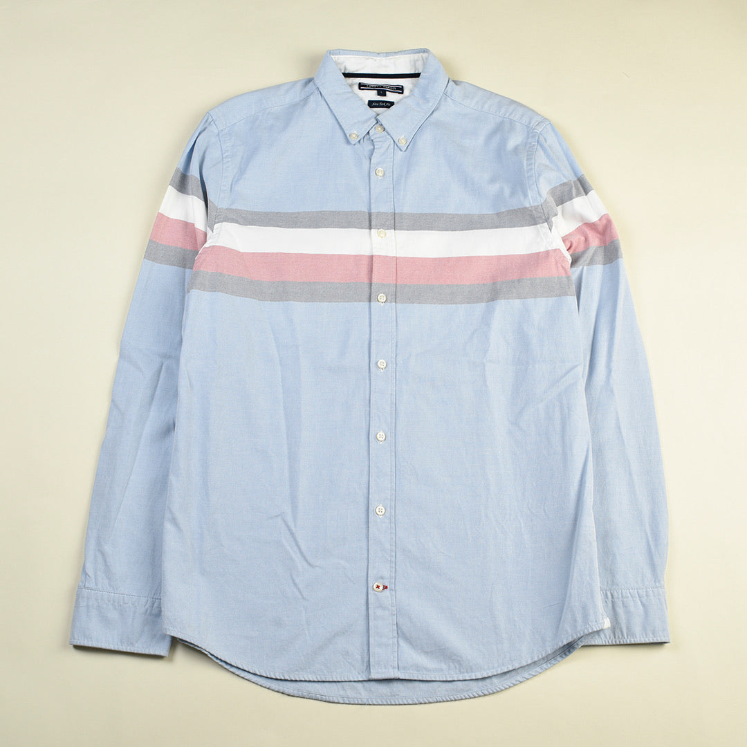 CAMICIA STRIPED LOGO CELESTE - L