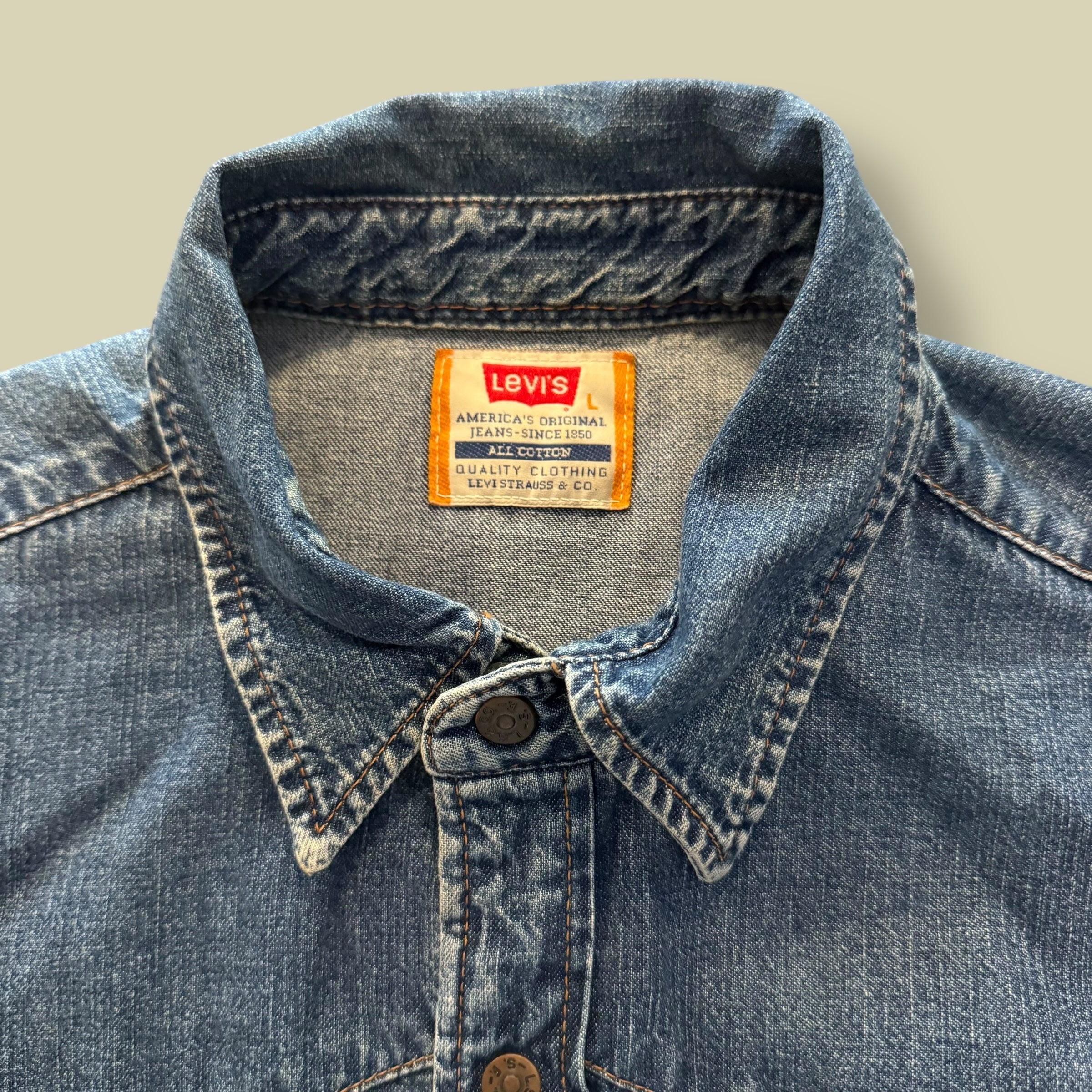 CAMICIA WESTERN DENIM ORANGE TAB BLU - L
